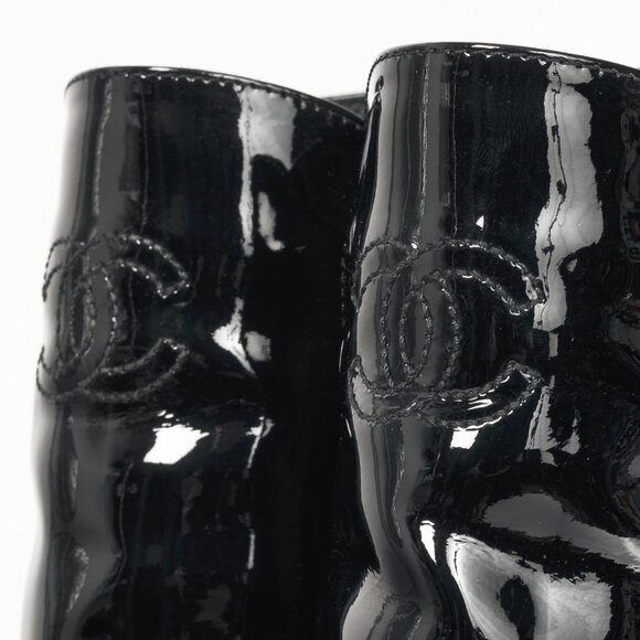 Chanel Black Patent Leather Cap-Toe Platform Booties - Picture 8 of 11